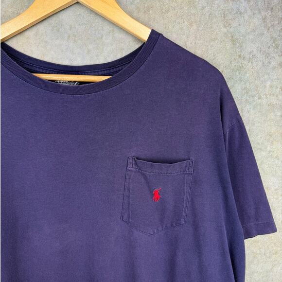 VTG 90s Polo Ralph Lauren T Shirt Mens Sz L Navy Blue Pocket Pony Logo - Picture 4 of 7